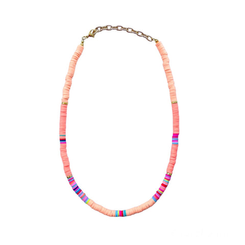 Beaded Disc Necklace - Coral
