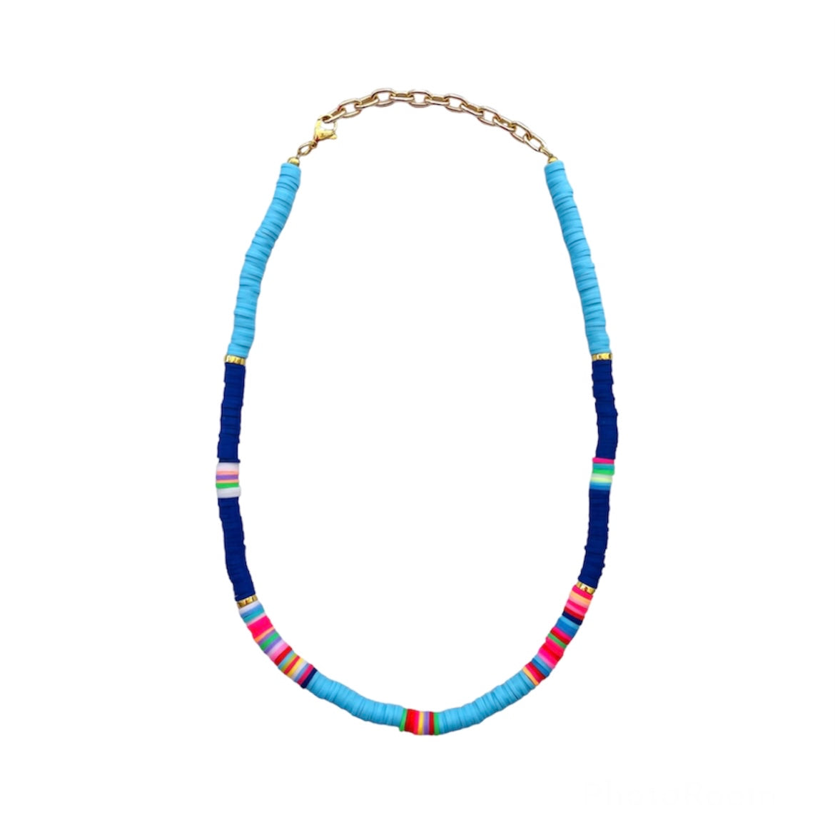 Beaded Disc Necklace - Blue