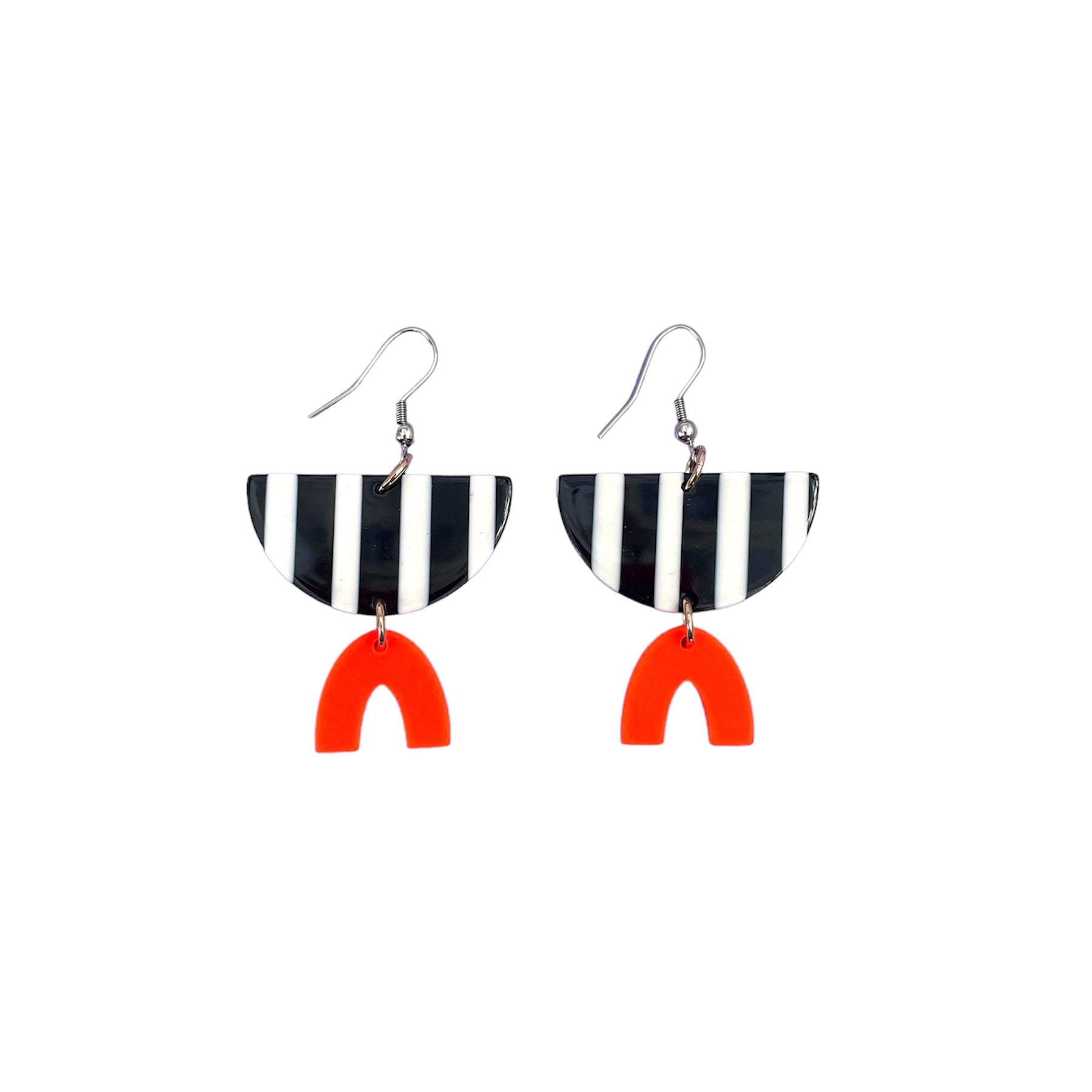 CLEARANCE - Drop Earrings Stripes & Neon Orange
