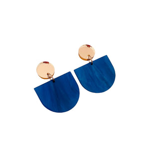 CLEARANCE - Drop Earrings Blue & Rose Gold