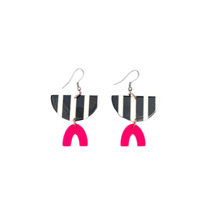 CLEARANCE - Drop Earrings Stripes & Hot Pink