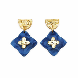 Mosaic Drop Earrings - Navy & Gold