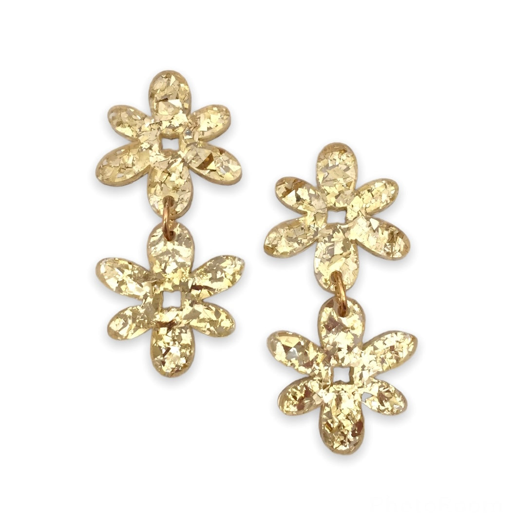 Bloom Drop Earrings - Gold Glitter