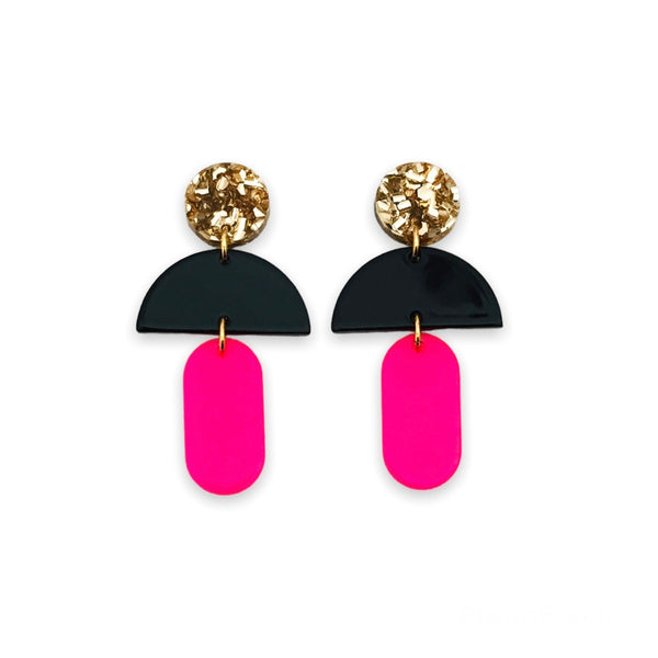 Podium Drop Earrings - Hot Pink & Gold