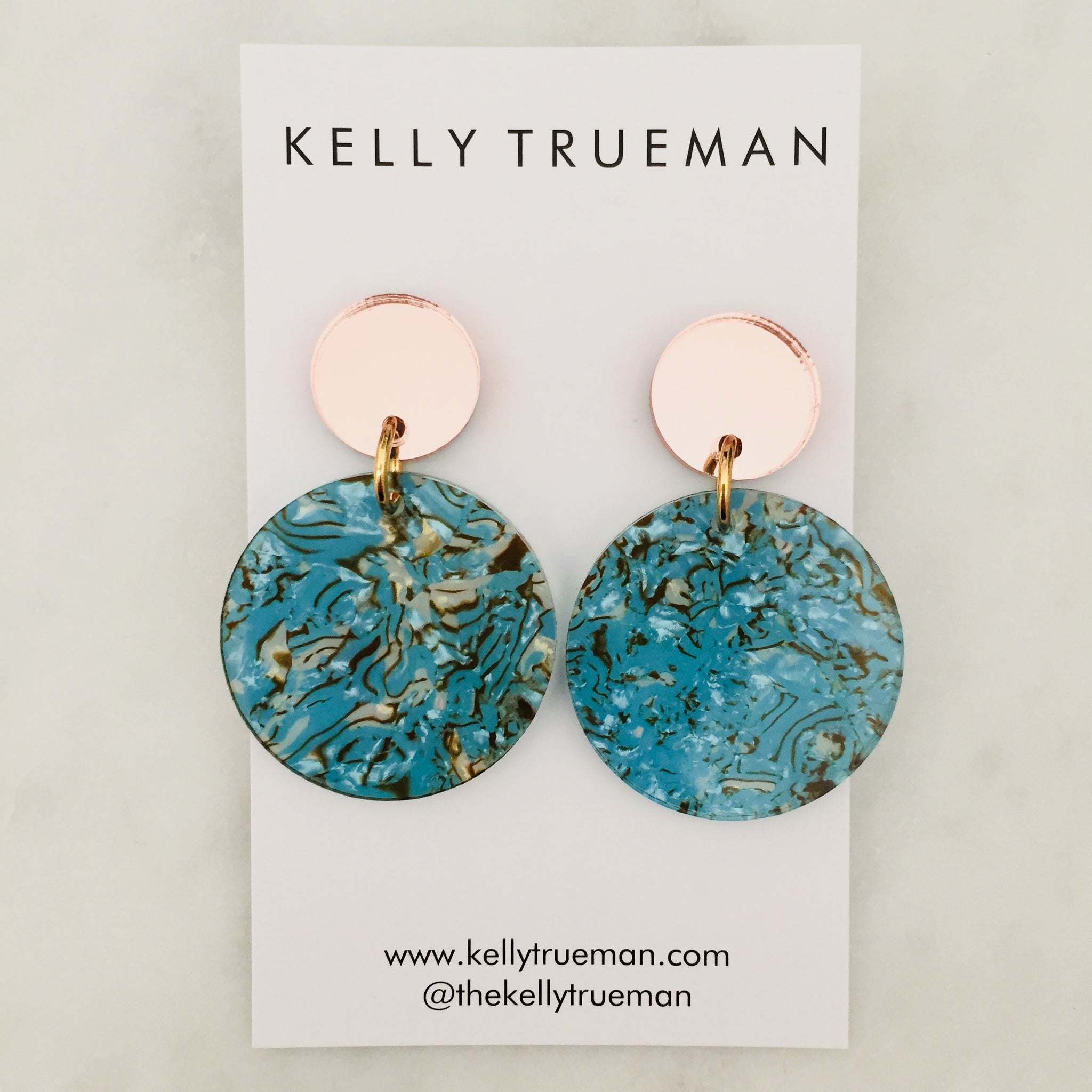 Turquoise Pattern & Rose Gold Drop Earrings