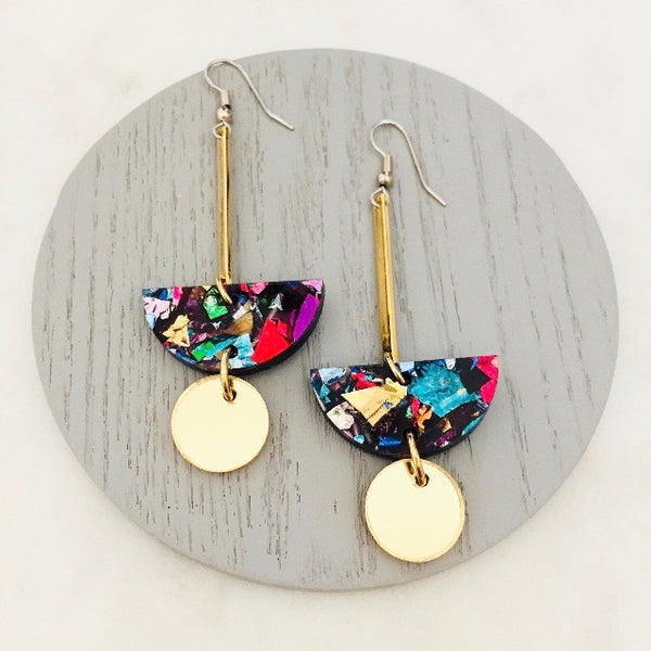 Pendulum Drop Earrings - Multi & Gold