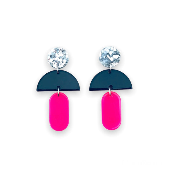 Podium Drop Earrings - Hot Pink & Silver