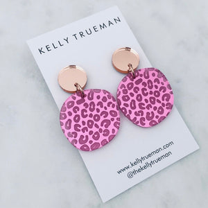 Leopard Print Drop Earrings - Pink & Rose